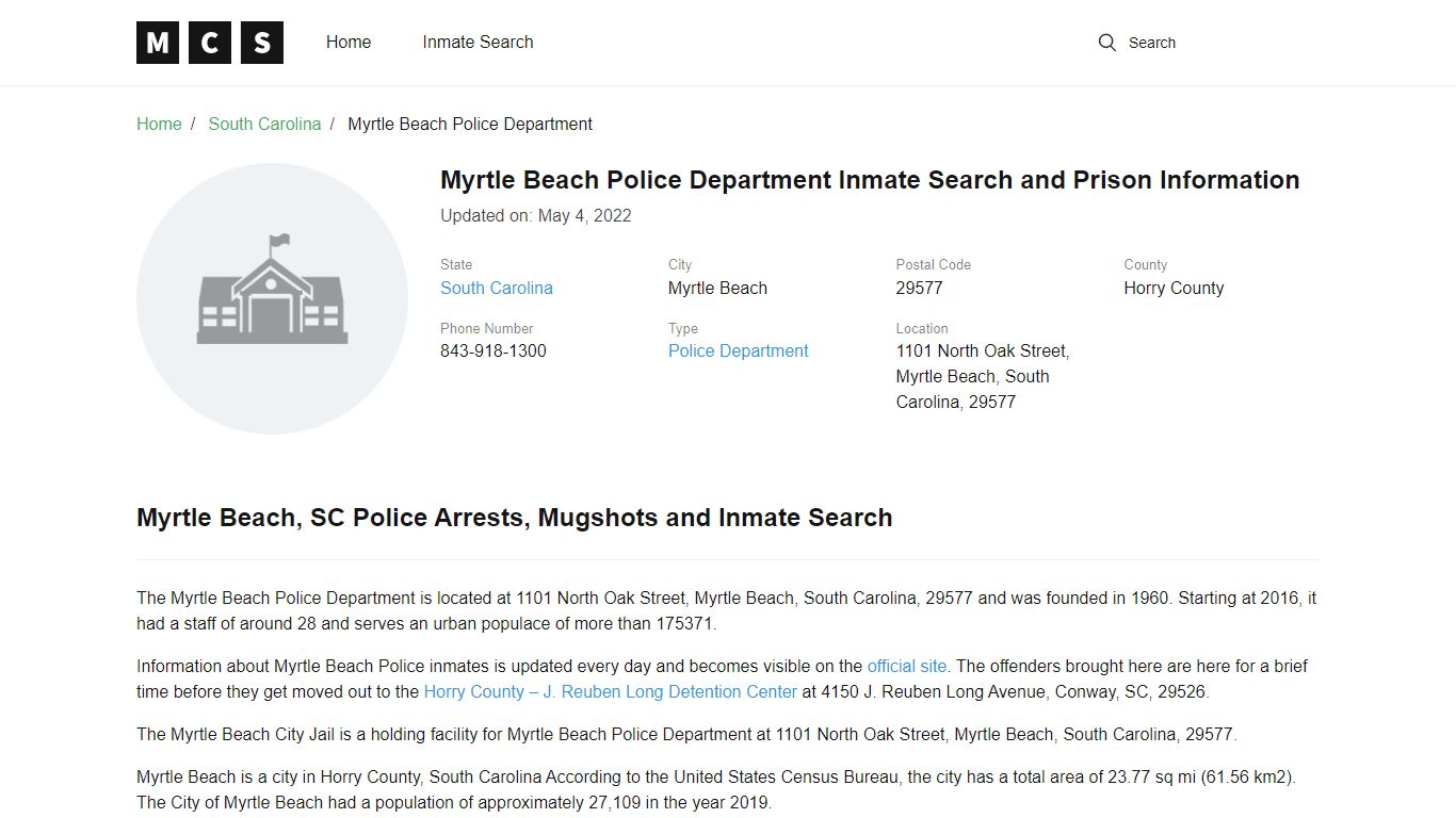 Myrtle Beach Police Department Inmate Search and Prison ...