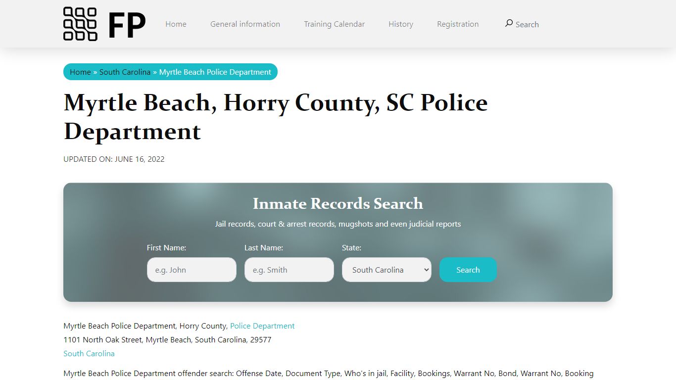 Myrtle Beach, SC Police - City Jail Inmates, Arrests